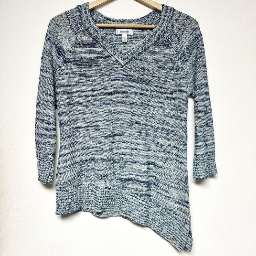 DressBarn Asymmetrical‎ Women’s Size Lg Blue Gray Knit Long 3/4 Sleeve Sweater